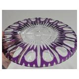Lovely Group of Vintage Amethyst Cut-to-Clear Crystal Platter Vase & Basket