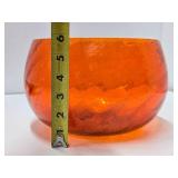 Mid Century Art Glass Danish Modern Dish & Orange Blenko Bowl
