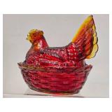 3 Vintage Glass Baskets w/Lids - 2 Chickens & a Fish