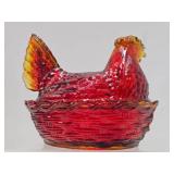 3 Vintage Glass Baskets w/Lids - 2 Chickens & a Fish