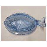 3 Vintage Glass Baskets w/Lids - 2 Chickens & a Fish