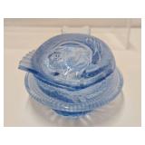 3 Vintage Glass Baskets w/Lids - 2 Chickens & a Fish