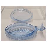 3 Vintage Glass Baskets w/Lids - 2 Chickens & a Fish