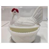 3 Vintage Glass Baskets w/Lids - 2 Chickens & a Fish