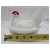 3 Vintage Glass Baskets w/Lids - 2 Chickens & a Fish