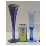 2 Very Nice Sets of Vintage Champagne Glasses - Blue & Amethyst w/Gold Rim