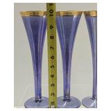 2 Very Nice Sets of Vintage Champagne Glasses - Blue & Amethyst w/Gold Rim