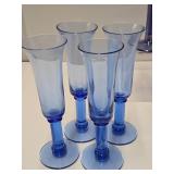 2 Very Nice Sets of Vintage Champagne Glasses - Blue & Amethyst w/Gold Rim