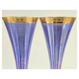 2 Very Nice Sets of Vintage Champagne Glasses - Blue & Amethyst w/Gold Rim
