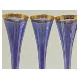 2 Very Nice Sets of Vintage Champagne Glasses - Blue & Amethyst w/Gold Rim