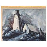 Framed Vintage Oil on Canvas Impressionist Painting - Ominous Farm Scene