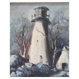 Framed Vintage Oil on Canvas Impressionist Painting - Ominous Farm Scene