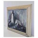 Framed Vintage Oil on Canvas Impressionist Painting - Ominous Farm Scene