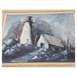 Framed Vintage Oil on Canvas Impressionist Painting - Ominous Farm Scene