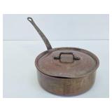 Excellent Quality Old Vintage Heavy Copper Skillet / Cooking Pan w/Lid