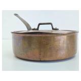 Excellent Quality Old Vintage Heavy Copper Skillet / Cooking Pan w/Lid