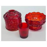Mid Century Indiana Glass Ruby Red 3-Piece Fairy Lamp