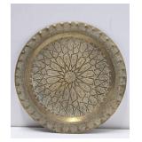 Great Looking Old Vintage Signed Middle Eastern Brass Platter - 14"