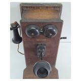 Antique WESTERN ELECTRIC Oak Wall Telephone #1