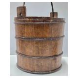 Primitive Antique Wood Bucket w/Handle, Scoop & Old Cow Bell