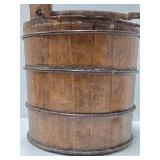 Primitive Antique Wood Bucket w/Handle, Scoop & Old Cow Bell