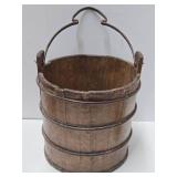 Primitive Antique Wood Bucket w/Handle, Scoop & Old Cow Bell