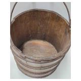 Primitive Antique Wood Bucket w/Handle, Scoop & Old Cow Bell