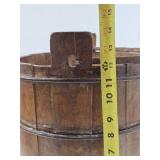 Primitive Antique Wood Bucket w/Handle, Scoop & Old Cow Bell