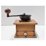 Antique Dovetailed Wood & Cast Iron Coffee Grinder