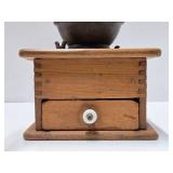 Antique Dovetailed Wood & Cast Iron Coffee Grinder