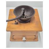 Antique Dovetailed Wood & Cast Iron Coffee Grinder