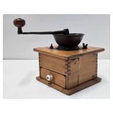 Antique Dovetailed Wood & Cast Iron Coffee Grinder