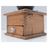 Antique Dovetailed Wood & Cast Iron Coffee Grinder