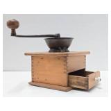 Antique Dovetailed Wood & Cast Iron Coffee Grinder