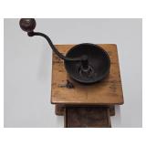 Antique Dovetailed Wood & Cast Iron Coffee Grinder