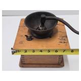 Antique Dovetailed Wood & Cast Iron Coffee Grinder