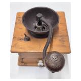 Antique Dovetailed Wood & Cast Iron Coffee Grinder
