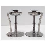 Antique Early German Arts & Crafts Iron Candlesticks by Hugo Berger - Circa 1910
