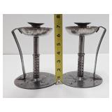 Antique Early German Arts & Crafts Iron Candlesticks by Hugo Berger - Circa 1910