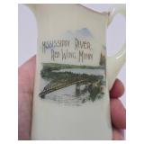 Antique Uranium Glass Souvenir Pitcher - Mississippi River - Red Wing, Minn
