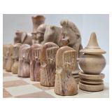 Vintage Carved Stone African Style Chess Set - Complete - 5" Figures
