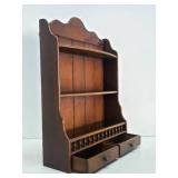 Vintage Wooden Wall Shelf Cabinet w/Drawers
