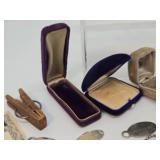 Lot of Vintage & Antique Small Items - Advertising Currency, Old Return Tags, Crucifixes, Antique Jewelry Cases etc
