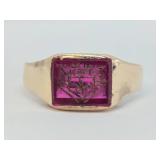 Antique 10K Gold Ring w/Ruby - Knights of Columbus - 4.7 grams
