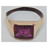 Antique 10K Gold Ring w/Ruby - Knights of Columbus - 4.7 grams