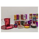 Large Collection of Vintage Mid Century Colorful Aluminum Drinking Glass Barware Coasters etc