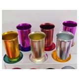 Large Collection of Vintage Mid Century Colorful Aluminum Drinking Glass Barware Coasters etc