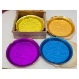 Large Collection of Vintage Mid Century Colorful Aluminum Drinking Glass Barware Coasters etc