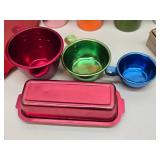 Large Collection of Vintage Mid Century Colorful Aluminum Drinking Glass Barware Coasters etc