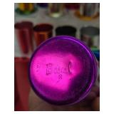 Large Collection of Vintage Mid Century Colorful Aluminum Drinking Glass Barware Coasters etc